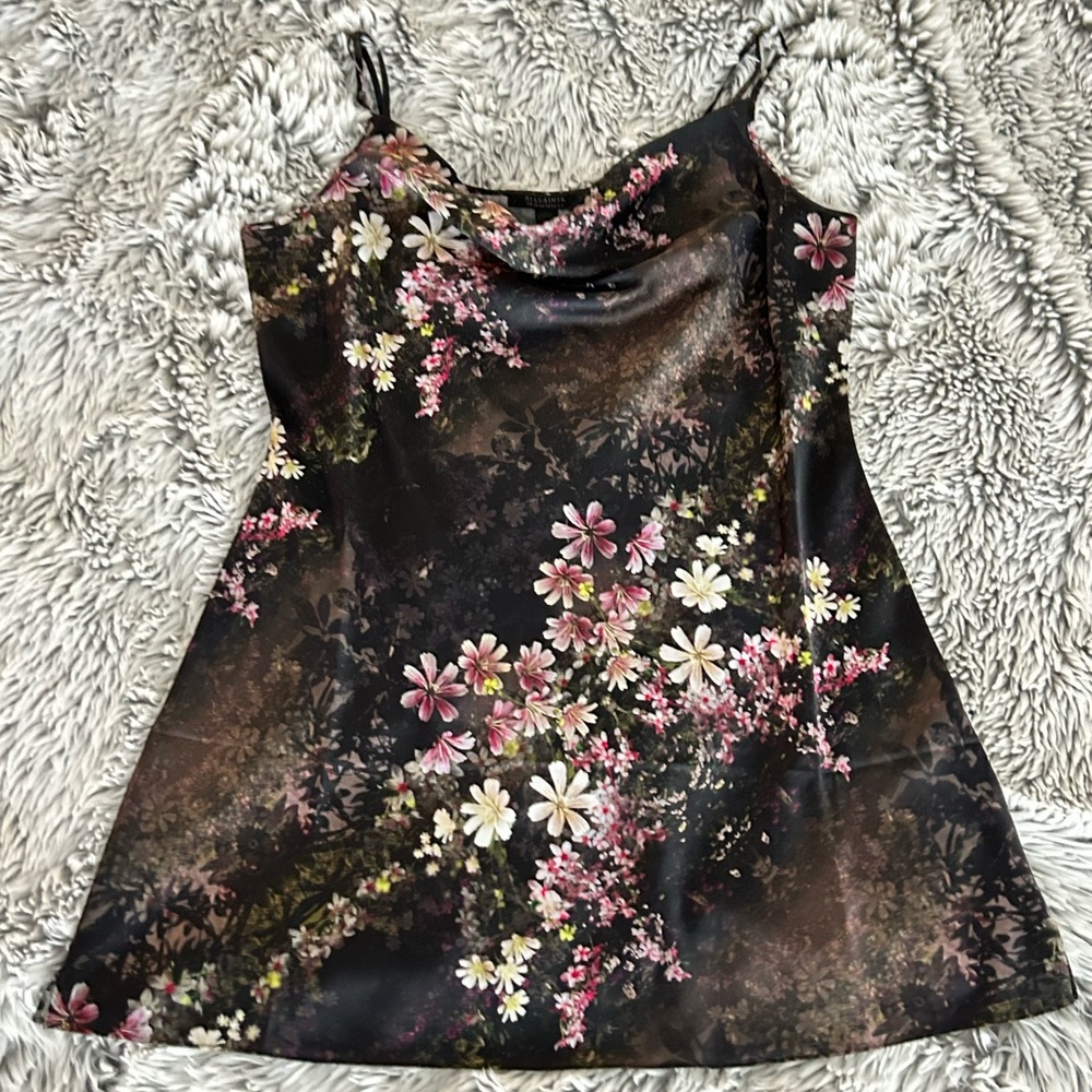 All Saints Floral Slip Dress - Black and Pink